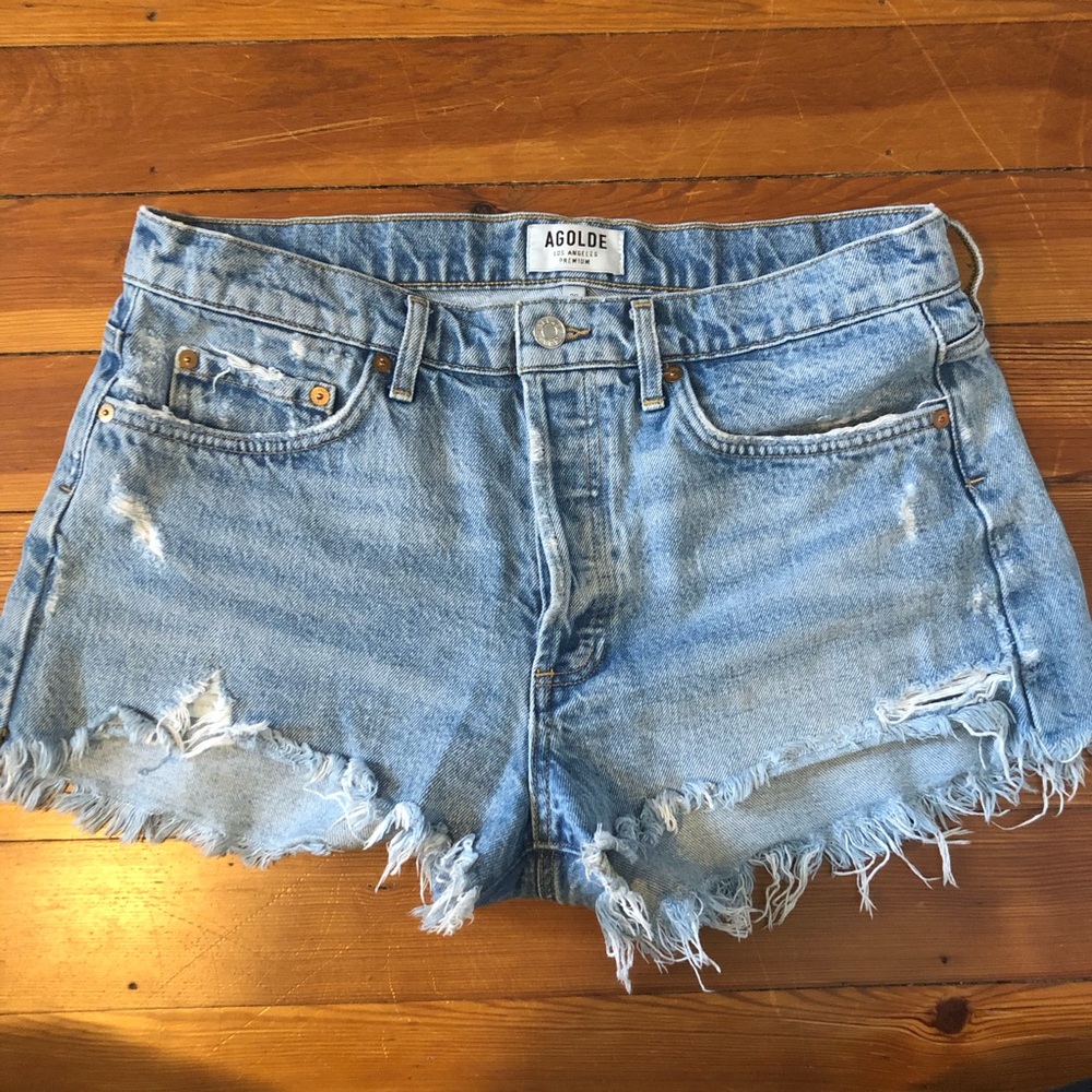 AGOLDE Distressed Denim Jean Shorts, Sz 29